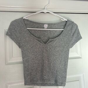 Gray V-Neck Women's Top
